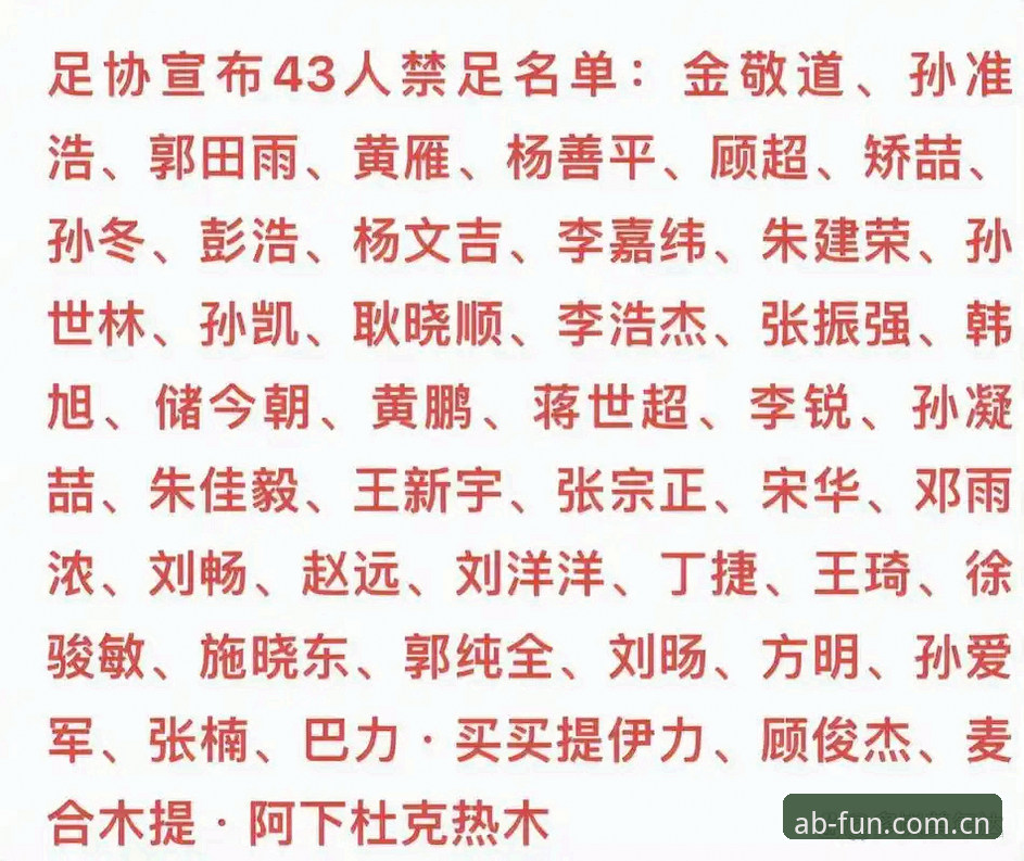 AB娱乐安装教程 中国足协第三批禁足名单最新动态:17人终身禁赛,48人遭重罚